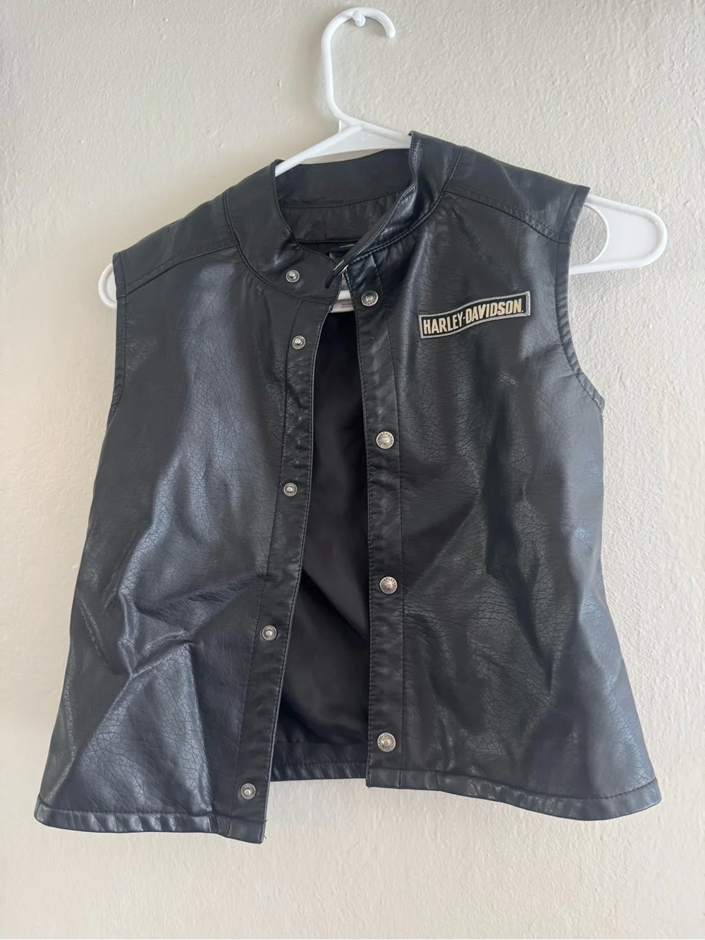 Harley-Davidson Big Boys' Embroidered Snap Faux Leather Vest - Black Sz 8-10